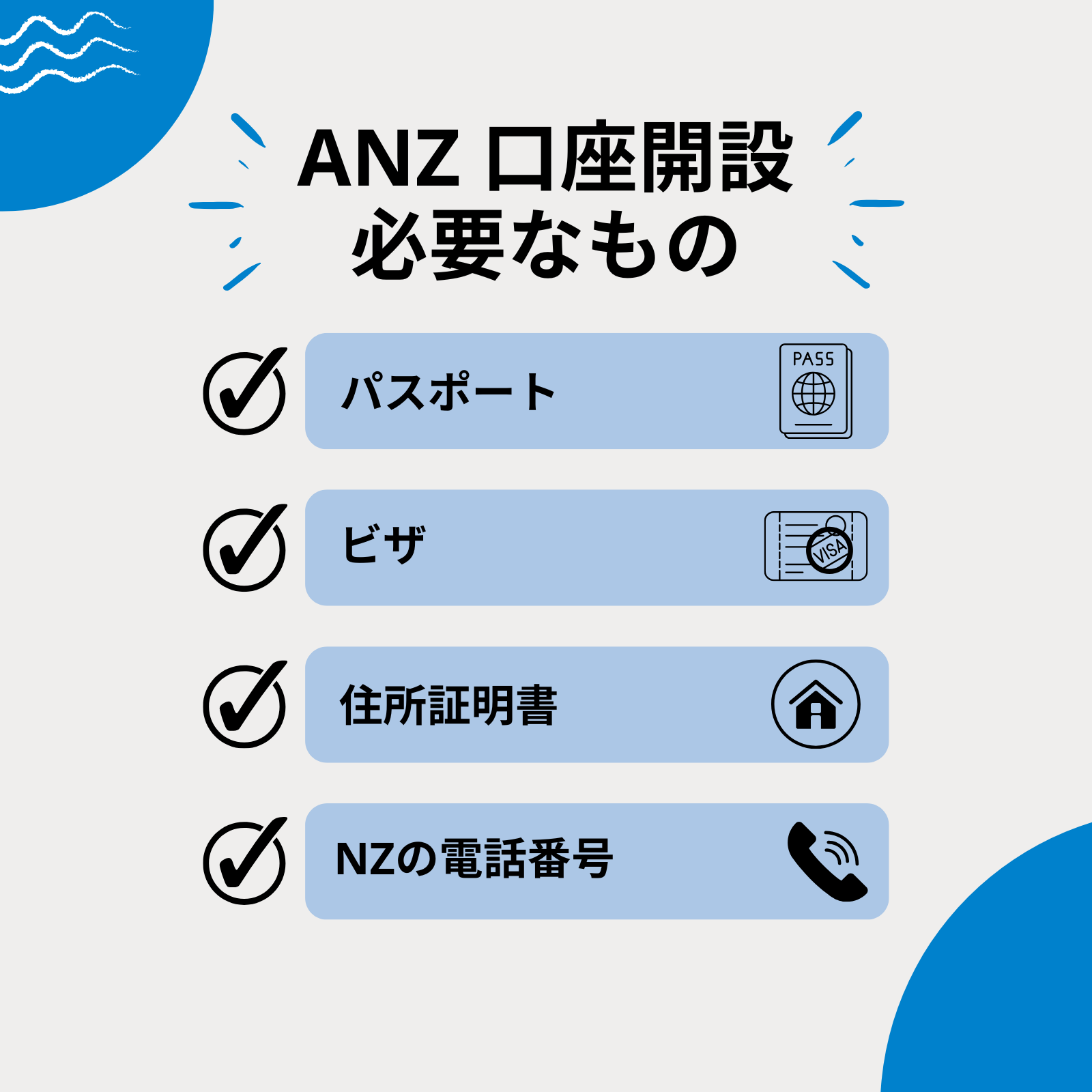 ANZの口座開設に必要なもの