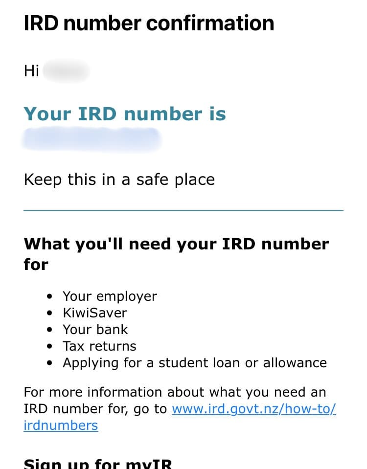 IRDナンバーの受取メール